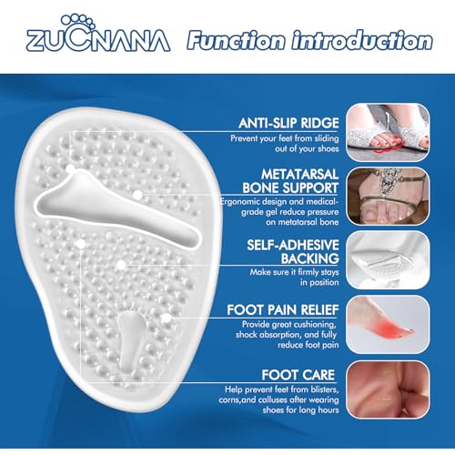 ZUCNANA Ball of Foot Cushions, Metatarsal Pads Women (2 Pairs), Non-Slip Heel Inserts for Women, Gel Heel Cushions for Foot Pain Relief and Comfort | One Size Fits Any (Beige & Clear) - color: Beige + Clear