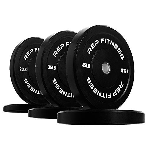 REP Fitness Rubber Bumper Plates, 5Lb to 370 lb Set Pairs, Olympic Standard Weights, Shock Absorbing Low Bounce Design, For Home Gyms, Fitness Centers, Strength Workouts, Barbell Use - style: 210 LB Set