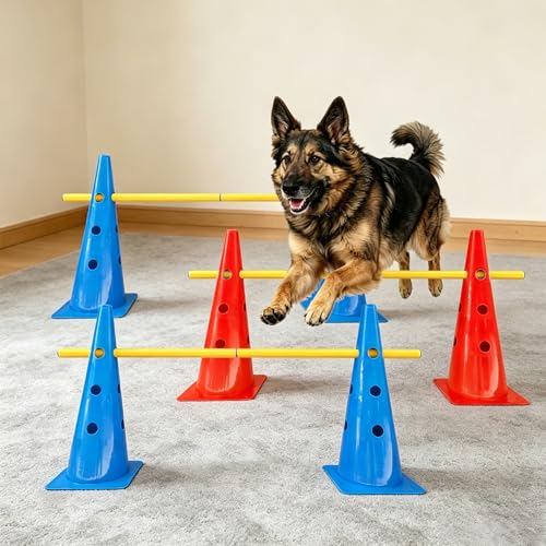 TNZMART Agility Hurdles Dog Jumps and Weave Poles Training Equipment Set Adjustable Dog Cones Obstacle Course for Backyard Portable Canine Exercise Kit with Carry Bag (Mix 4, 19 in) - size: 19 in