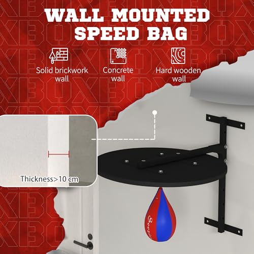 Soozier Wall Mounted Speed Bag Platform with 360-Degree Swivel, Adjustable Punching Bag for Home Fitness