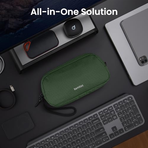 tomtoc Electronics Organizer Travel Case Performance, Water Resistant Bag Cable Tech Pouch Accessories, Carry Storage for Cord, Phone, Cables, Airpods, USB Flash Drive, Daily Items - color: Green Plaid, size: Small