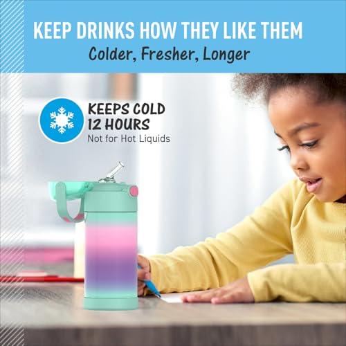 THERMOS FUNTAINER Water Bottle with Straw, 12oz, Mint Ombre | Kids Stainless Steel Insulated Water Bottle, Keeps Drinks Cold Longer for School & Play, BPA-Free - color: Mint Ombre, size: 12 Ounces