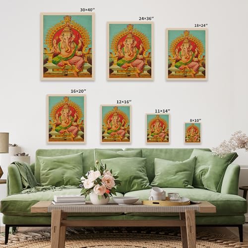 Monem Art Vintage Ganesha Canvas - Retro Ganapati Print - Elephant Headed God Art - Hindu Deity Art - Gift for Men & Women - Decor for Living Room, Bedroom or Dorm - Available in 8x10 to 30x40 - color: Style-04