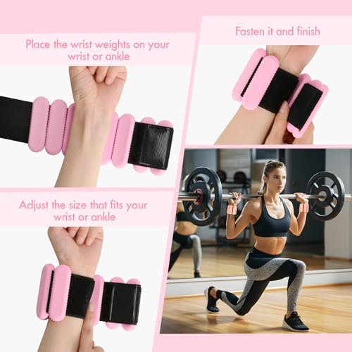 Wrist Ankle Weights for Women, Adjustable Ankle Weights Strength Training Silicone Bracelets Workout Wrist Ankle Weights for Men Women Yoga Running Dance Ankle Arm Leg Weights (2lb) - color: Pink