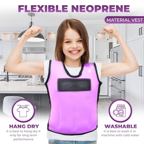 Weighted Sensory Compression Vest for Kids – Adjustable Calming Vest with Removable Weights – Purple - size: Small