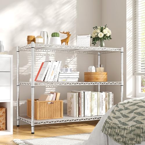 3- Shelf Metal Shelving Unit 35.6Wx14Dx36H,Adjustable Storage Shelves Heavy Duty Garage Steel Shelving for Office,Wire Rack Small Shelf for Kitchen Shelves Laundry Bathroom Pantry Closet,Chrome,2pc - size: Chrome-35.6"Wx14"Dx36"H（2P）