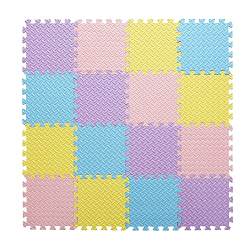Foam Play Mat for Baby, EVA Non-Toxic Interlocking Floor Mats, Solid Colored Foam Puzzled Floor Mats, Baby Play Mat Exercise Mats, 16 Tiles(Pink/Purple/Yellow/Light Blue) - color: Pink/Purple/Yellow/Light Blue, size: 16 Pcs/47.2*47.2