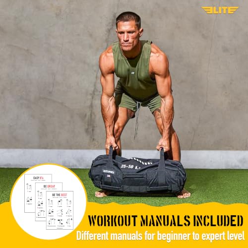 Elite Sports Workout Sandbag for Versatile, Intensive Core Muscles Fitness, Strength Training with Strategic Handle Placement (Unfilled) - color: Black, size: 5 TO 25, 25 TO 50, 50 TO 75 lbs (3 count)
