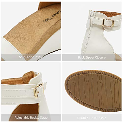 DREAM PAIRS Women's Open Toe Buckle Ankle Strap Platform Wedge Sandals Summer Shoes. - color: White/Pu, size: 6