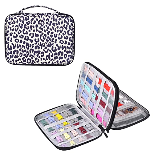 Watch Band Storage Case Watch Band Organizer Bag Watch Band Case and Storage Holder Watch Bands Holder Carrying Case Compatible with 35 Watch Straps and Accessories - color: Yellow Leopard