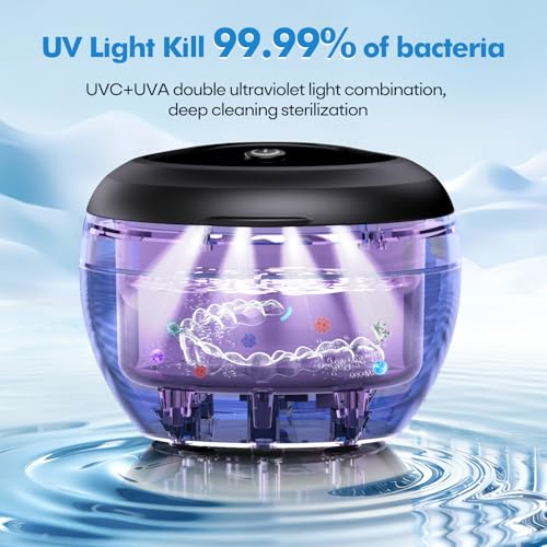 Upgraded Ultrasonic Retainer Cleaner Machine, 48kHz Ultrasonic Dentures Cleaner for Mouth Guards, Braces, Aligner, Toothbrush & Jewelry, 200ML Capacity, Black - color: Light Black