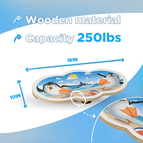 Wooden Balance Board Kids, Wobble Board For Balance, Balance Board Toddler Supporter, Balance Boards for Stability and Core Training - color: 1. Penguin