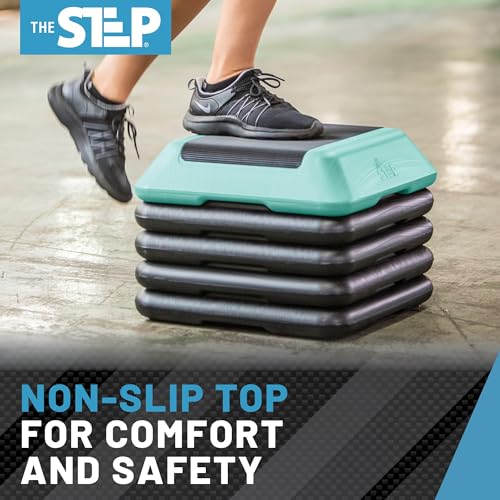 The Step Adjustable High Step Aerobic Platform with 4 Risers, Home Gym Workout Equipment, Fitness Exercise Equipment Made in the USA - color: Teal
