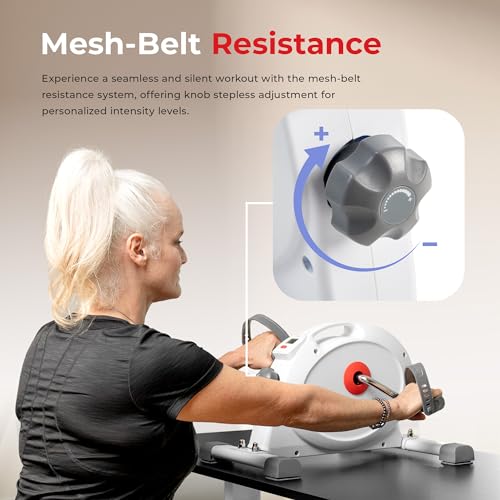 Sunny Health & Fitness Smart Under-Desk Bike Exerciser, Low-Impact Cardio Cycling Equipment for Home/Office, Mini Paddler for Arm/Leg Mobility Training, Free SunnyFit App - color: White