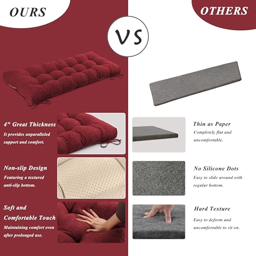 Indoor Bench Cushion for Indoor Furniture 48"x19" Red 1 Pc | Thick, Stay in Place, Textured Fabric, for Entryway Window Shoe Storage and Kitchen Bench, Comfort Sitting, Upgrade Decor - color: Red