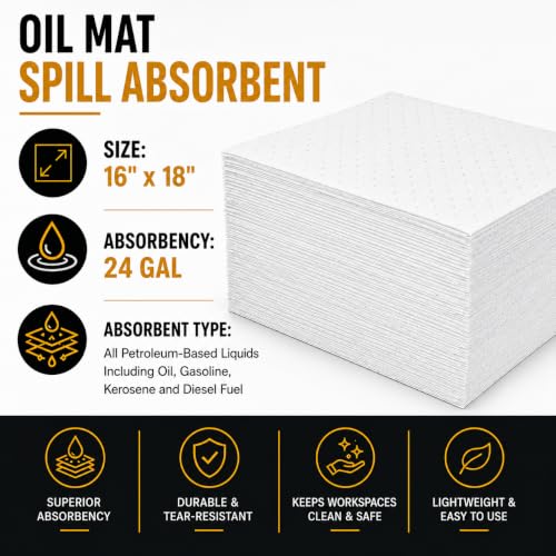 ATERET Heavy Weight Oil Only Absorbent Pad, 100 Absorbing Pad, 16 x 18 inch, USA Made - color: White, size: Heavy Weight -100c