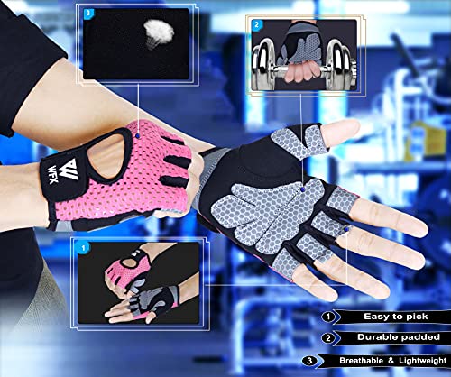 WESTWOOD FOX Weight Lifting Gloves for Men Women Gym Gloves with Wrist Wrap Support for Workout Training Exercise Fitness Hanging, Pull ups for Dumbbell, Cycling - color: Pink Without Wrist Support, size: Medium