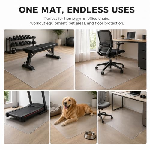 Clear PVC Treadmill Mat for Hardwood Floors & Carpet, 100 x 35 Inch Office Chair Mat, 1.5MM Thick Floor Protector for Walking Pad, Exercise Bike, Elliptical & Rolling Chair, Single-Sided Frosted