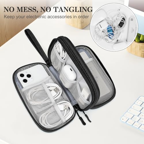 FYY Electronic Organizer, Travel Tech Pouch Bag, Cable Organizer Black | Wrist Strap, Waterproof, Double Layers Portable Electronics Travel Carrying Case for Cord, Charger, Daily Business Trips Use - color: Black, size: Small
