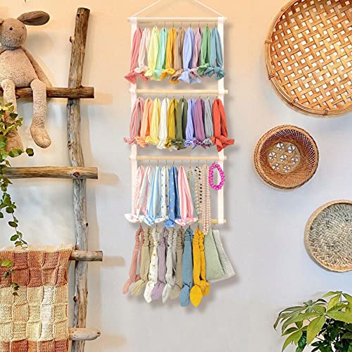 POVETIRE Headband Holder Head Bands Organizer for Girls, Baby Headbands Hair Accessories Organizer Storage Wall Hanging Decor for Nursery Toddler Girls Room - color: Beige