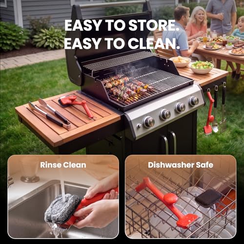ThermoMaven Bristle-Free BBQ Grill Brush - No Wire Risk Steam Cleaner Removes Burnt Grease Fast - 17" Cool-Touch Handle, Scraper & 3 Replaceable Heads for Gas, Charcoal & Cast Iron - size: Red 3pcs-Small