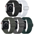Adorve Stretchy Band Compatible with Apple Watch Bands Ultra 3/2/1 49mm 46mm 45mm 44mm 42mm 41mm 40mm 38mm Men Women, Soft Nylon Elastic Braided Strap Fits for iWatch Series 11/10/9/8/7/6/5/4/3/SE3-1 - color: Black/Gray/Dark Army Green/White/Dark Green, s