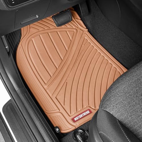 Motor Trend FlexTough Performance All Weather Rubber Car Floor Mats - 3 Piece Floor Mats Automotive Liners for Cars Truck SUV, Heavy-Duty Waterproof (Beige) - color: Beige