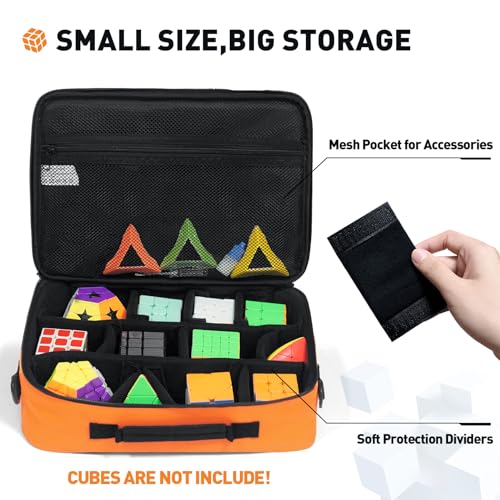 Speed Cube Storage for Different Types Cube Fidget Toy, Soft Carrying Rubix Case, Portable Travel Fidget Toy Holder Carrying Bag for Brain Teaser Game with Inner Mesh Pocket, One-Shoulder - color: Black & Bright orange