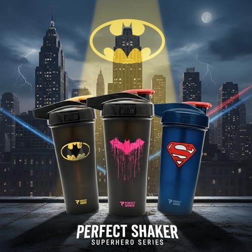 PerfectShaker ACTIV DC Comics & Justice League Series | Leak-Proof, BPA-Free, Shatter-Resistant | ActionRod Mixing Technology for Smooth Blends | Gym, Fitness & Sports Shaker - 28oz Superman(Blue) - color: Superman(Blue)