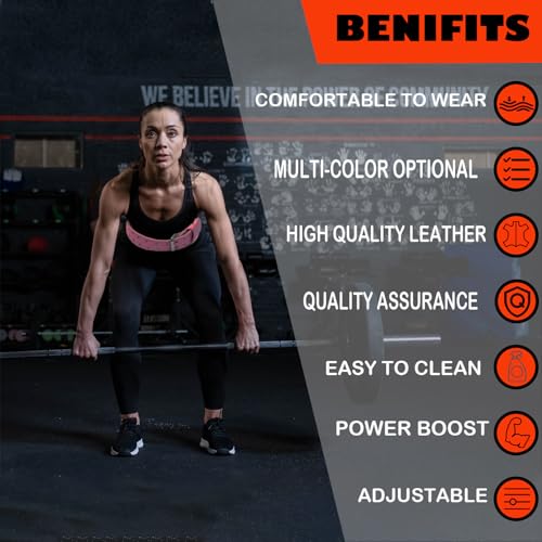 9mm Leather Fitness Weight Lifting Belt for Women&Men with 4 Inches Padded Lumbar Support for Power Lifting Workout & Squats Exercise - color: A-Pink, size: Small