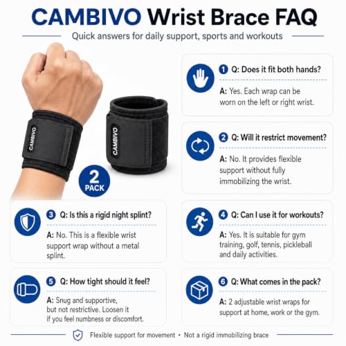 CAMBIVO 2 Pack Wrist Brace for Carpal Tunnel with wraps, Black | Wrist Support, Adjustable Wrist Wraps for Weightlifting, Tendonitis, Pain Relief, Sleeping, Night, Gym, Neoprene, Both Hands - color: Black