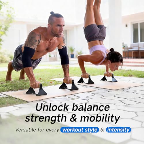 Rocalt Push Up Bars with Wooden Handles, Home Gym Calisthenics Parallettes | Ergonomics beech wood grips, alloy steel frame, 550 lb support, anti-slip feet, no assembly, for dips and deep push-ups