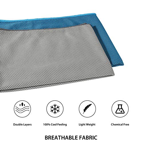 Sports Towel for Instant Cooling Relief Microfiber Towels for Golf Workout Swimming Gym Yoga Travel Camping Fitness 40"x12" Sweat Towel (Blue+Gray) - color: Blue+gray