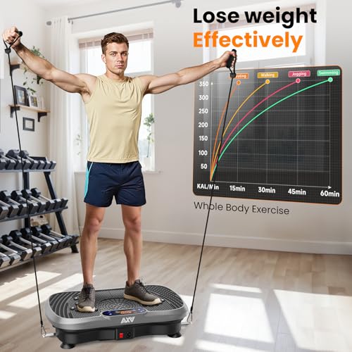 AXV Vibration Plate Fitness Platform Exercise Machine Vibrating Shaking Full Body Shaker Workout Vibrate Stand Shake Board Sport for Weight Loss Fat Burner for Gym Home Office - color: BT.PRO.GRAY