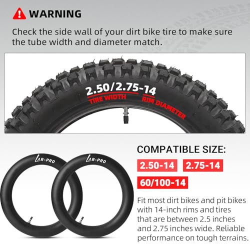 AR-PRO (2-Pack) 2.5/2.75-14” Replacement Dirt Bike Inner Tubes - 60/100-14” Tire Tubes for 50cc to 160cc Dirt and Pit Bikes - Compatible with Apollo RFZ, Atomik, Thumpstar, and More - size: 2.5/2.75-14"