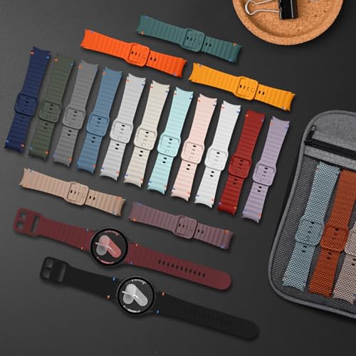 sport Band&Storage Organizer Compatible for Galaxy Watch 7 6 5 4 | No Gap Soft Silicone Strap Men Women,for Samsung Galaxy Watch 40mm 44mm/FE 40mm/Watch 6 Classic 43mm 47mm/5 Pro 45mm - color: 18colors
