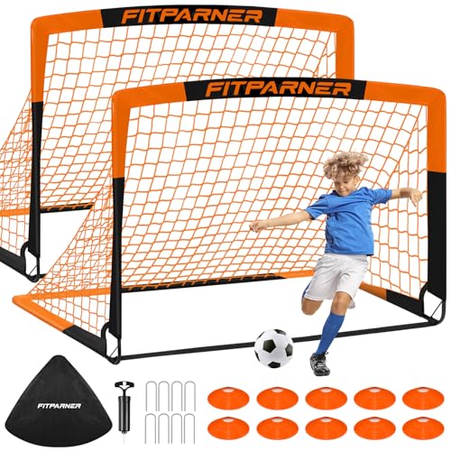 Kids Soccer Goals for Backyard Set - 2 Pack of Portable Pop Up Soccer Nets with Ball,Cones,Complete Training Equipment Kit for Toddler,Youth,Kids Age 3-14,Outdoor Sports Game - color: Orange Black, style: 4x3FT