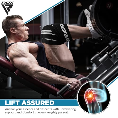 RDX Knee Wraps for Weightlifting, 78” Elasticated Straps Power Lifting Leg Press Support Gym Fitness Squats Workout Men Women - color: Sky Blue