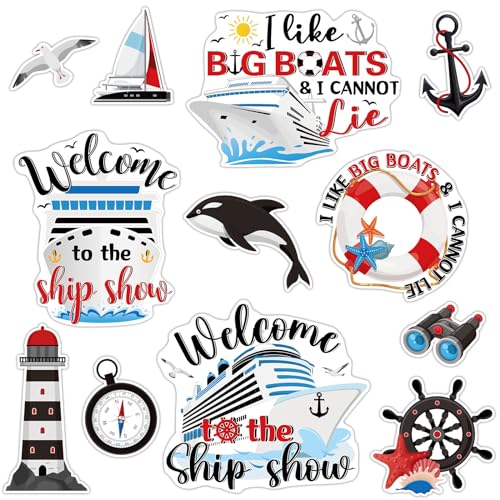 Kanayu 12 Pieces Cruise Door Magnets Decorations, Sea Navigation Ship Car Refrigerator Magnets Stickers Anchor Cruise Cabin Door Fridge Magnetic Decorations for Cabin Carnival Party(Black Style) - style: Black Style
