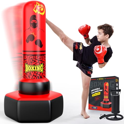 ODOSOLA 67'' Inflatable Punching Bag Freestanding for Kids Aged 3-12 – Heavy Duty Boxing Set for Karate & Taekwondo, Stable Boxing Bag Active Kids Toy, Christmas Birthday Gift for Boys and Girls - color: Red