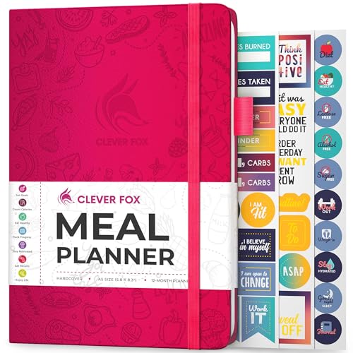 Clever Fox Weekly Meal Planner - Weekly & Daily Meal Prep Journal with Shopping and Grocery Lists for Menu Planning, Healthy Diet & Weight Loss Tracking, Lasts 1 Year, Undated, A5 - Fuchsia - color: Fuchsia