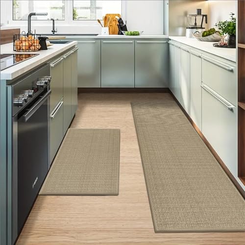 Artoid Mode Washable Non Slip Kitchen Rugs and Mats Set of 2, Rubber Backing Absorbent Kitchen Mats for Floor Front of Sink - 20x32 and 20x48 Inch - color: Linen, size: 20" x 32" /20" x 48"