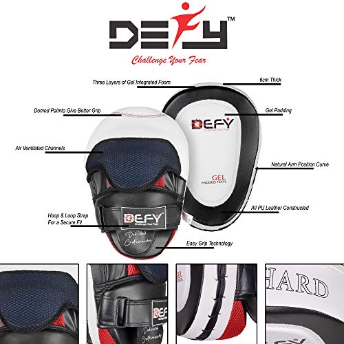 DEFY Gel Padded Punch Mitts Boxing Pads Focus Mitts Punching MMA Hook and Jab Curved Training Kickboxing, Striking, Muay Thai Martial Arts Focus Pad