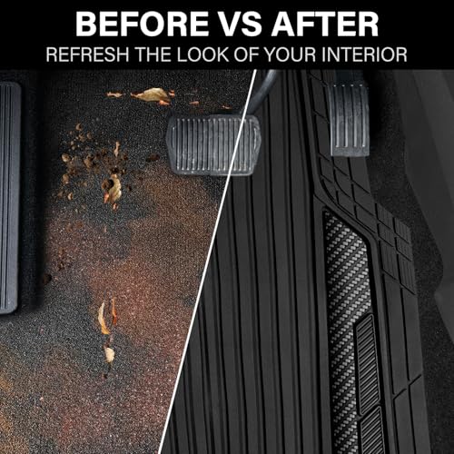 CAR PASS Heavy Duty Rubber Car Mats Metallic,Aluminum Film All Weather Floor Mats Waterproof Universal Trim to Fit SUVs Sedans Vans 4 Piece Anodized Deep Dish Two-Tone Sporty Carbon Fiber Black Chrome - color: Black Carbon Fiber