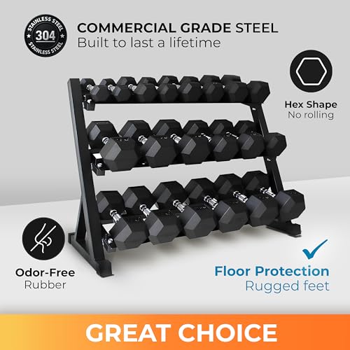 Rubber Hex Dumbbell Set with Rack, 8/10/12/15/20 Pair (450/550/780/1200/1550/2100 lbs total) Weight Rack with Dumbbells for Home Gym & Strength Training - color: (5-100 LB) 2100 LBS Dumbbells with Rack