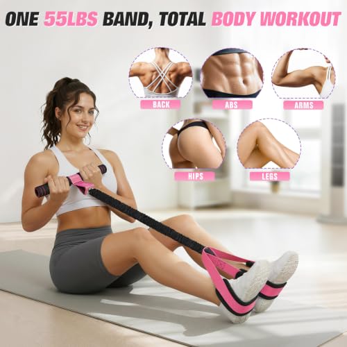 Upgraded Pedal Resistance Band with Handles, Foot Pedal Resistance Bands for Women, Core Abs Leg Training, Exercise Bands for Full Body Workout Fitness, Home Gym Equipment, Pilates & Physical Therapy - color: Pink