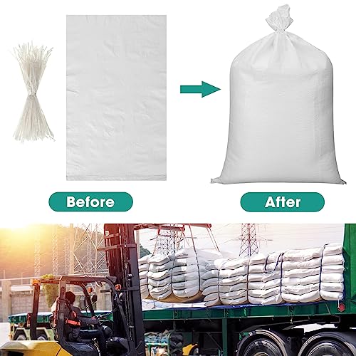 Windyun 200 Pcs White Empty Sandbags with Ties 18 x 30 Inch White Woven Polypropylene Sand Bags Bulk, Heavy Duty Sand Bags Flood Water Barrier for Hurricane Flooding, Construction