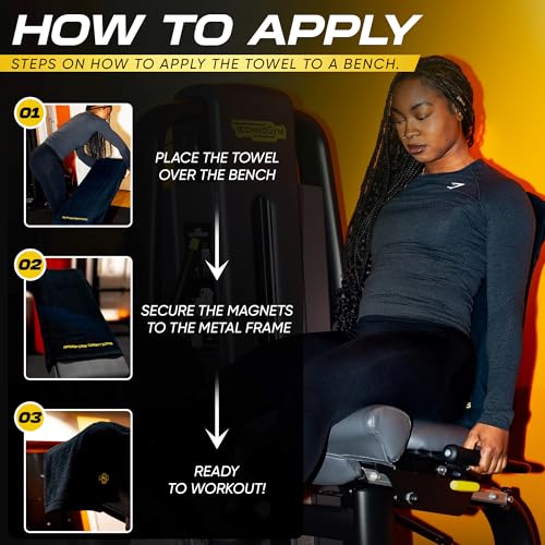 Magnetic Gym Towel – Non-Slip Workout Towel with Integrated N35 Magnets & Elastic Strap – 100% Cotton, Quick-Dry – Fitness Sweat Towel for Gym Equipment, Men & Women (37.4 x 19.7 in, Black)