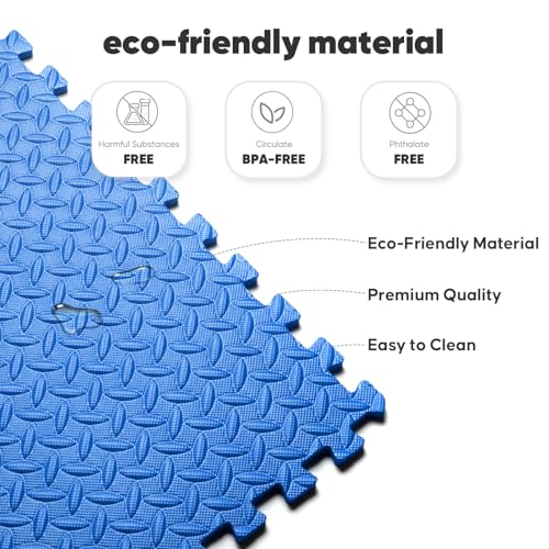 16 Pack 64 sqft Home Gym Mat, Puzzle Exercise Mat, of EVA Interlocking Foam Floor Tiles for Home Workout Equipment and Kids' Play Areas - Blue, 24 in x 24 in x ½ in - 16 Tiles (Blue, 16 Pack 64 sq ft) - color: Blue, size: 16 Pack(64 SF)