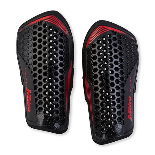 Mitre Unisex Soccer Shin Guards - color: Aircell Carbon Slip Black/Red, size: Medium
